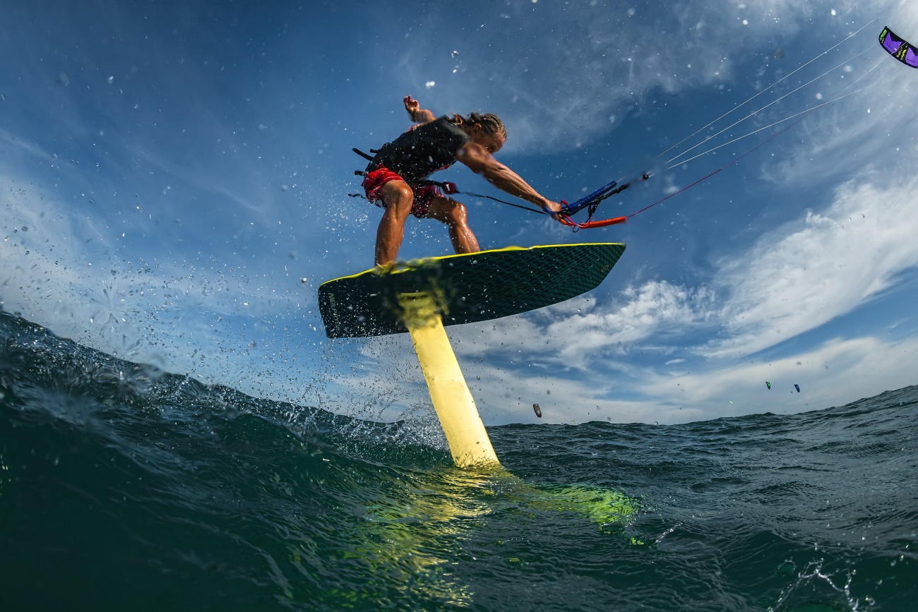 Kitefoil rider on a hydrofoil board